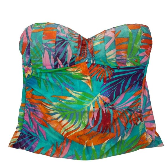 La Blanca Other - LA BLANCA Women’s Size 12 Multi Rainbow Palm Bandeau Tankini Top NO STRAP